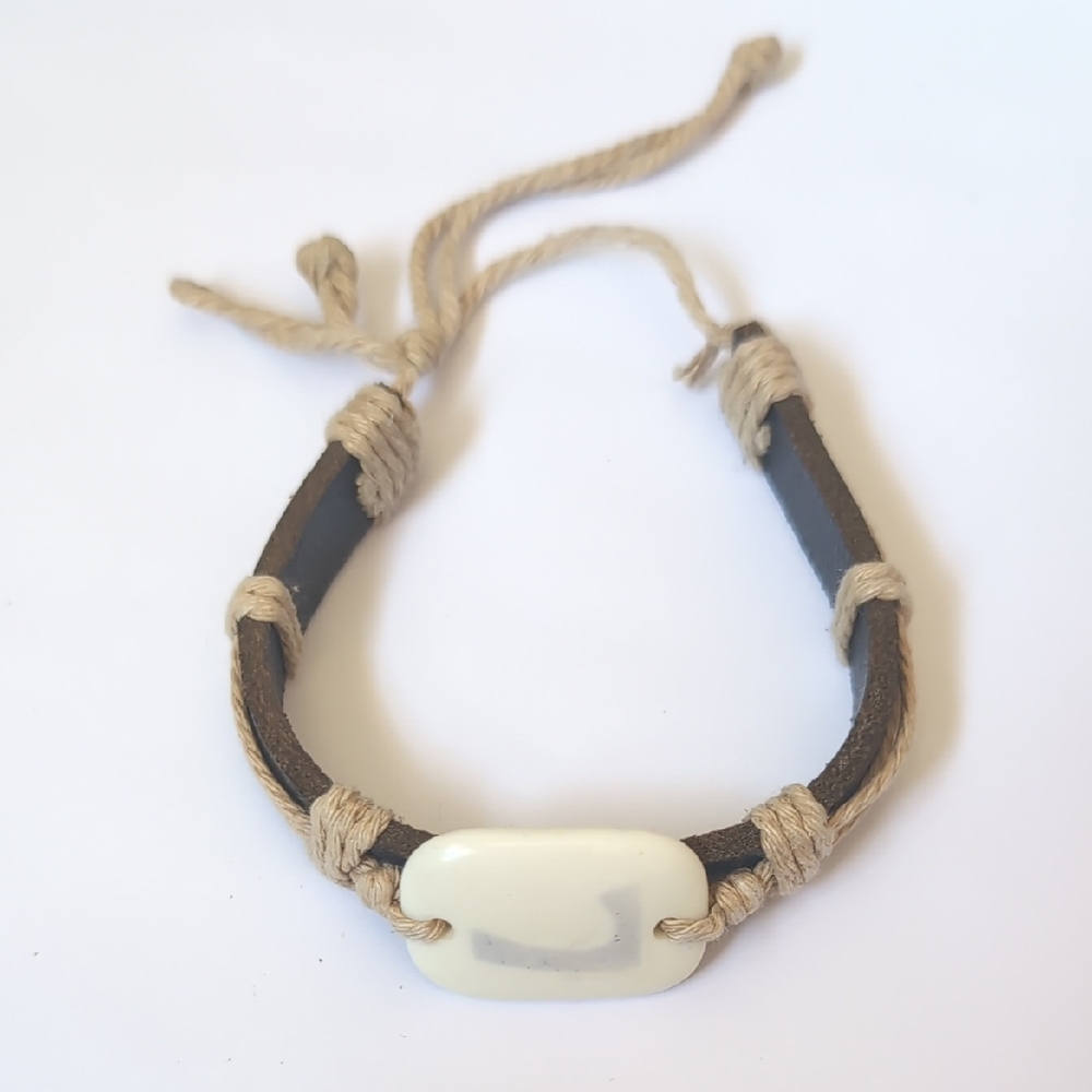 Beige and Brown Braided‎ Bracelet with White Accent